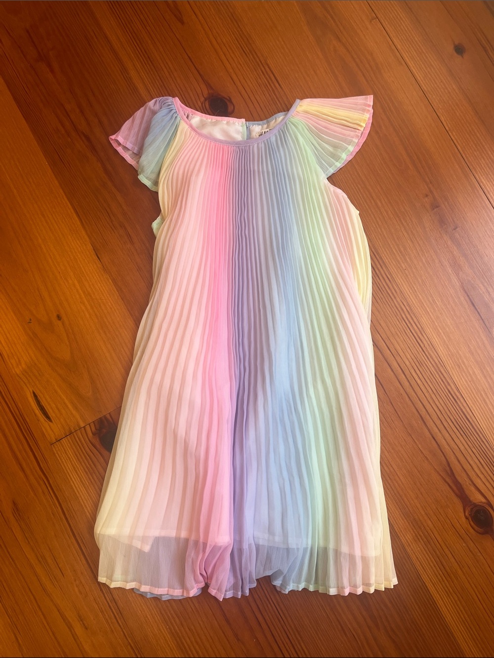 H&M Pastel Rainbow Pleated Girls Dress - Pink, Purple, Blue, Green, Yellow